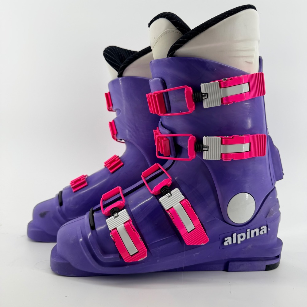 Alpina Vintage Kids Downhill Ski Boots Purple Neon Pink Buckle Size EU 7 US 7.5